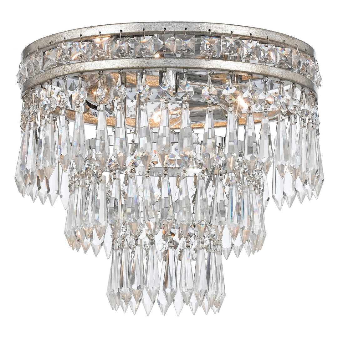 Mercer 3 Light Hand Cut Crystal Olde Silver Flush Mount Crystorama