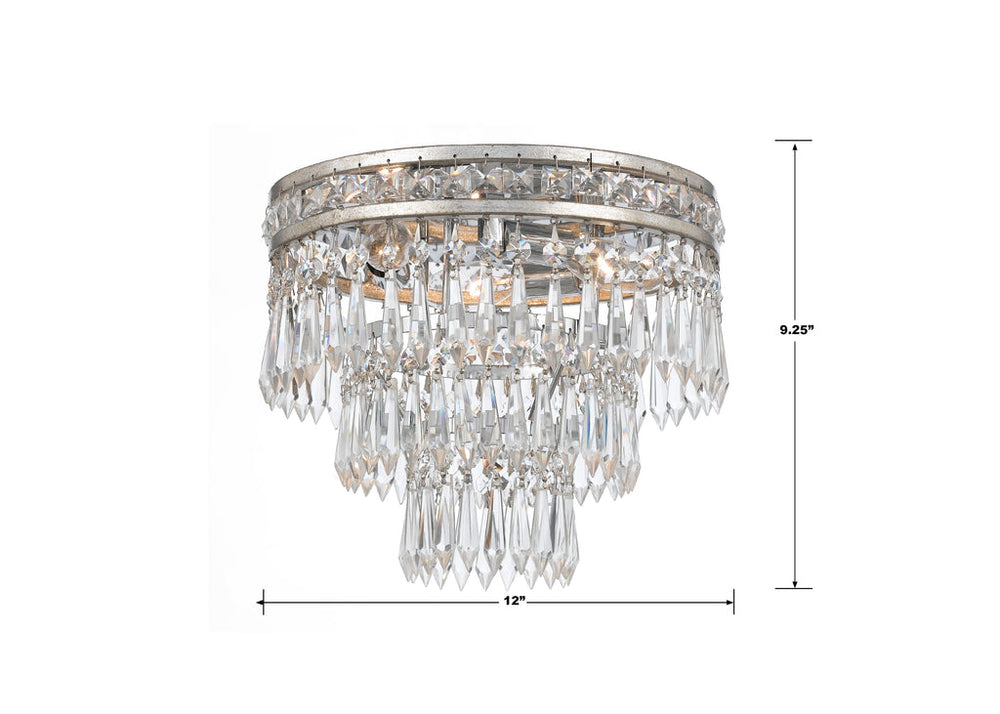 Mercer 3 Light Hand Cut Crystal Olde Silver Flush Mount Crystorama