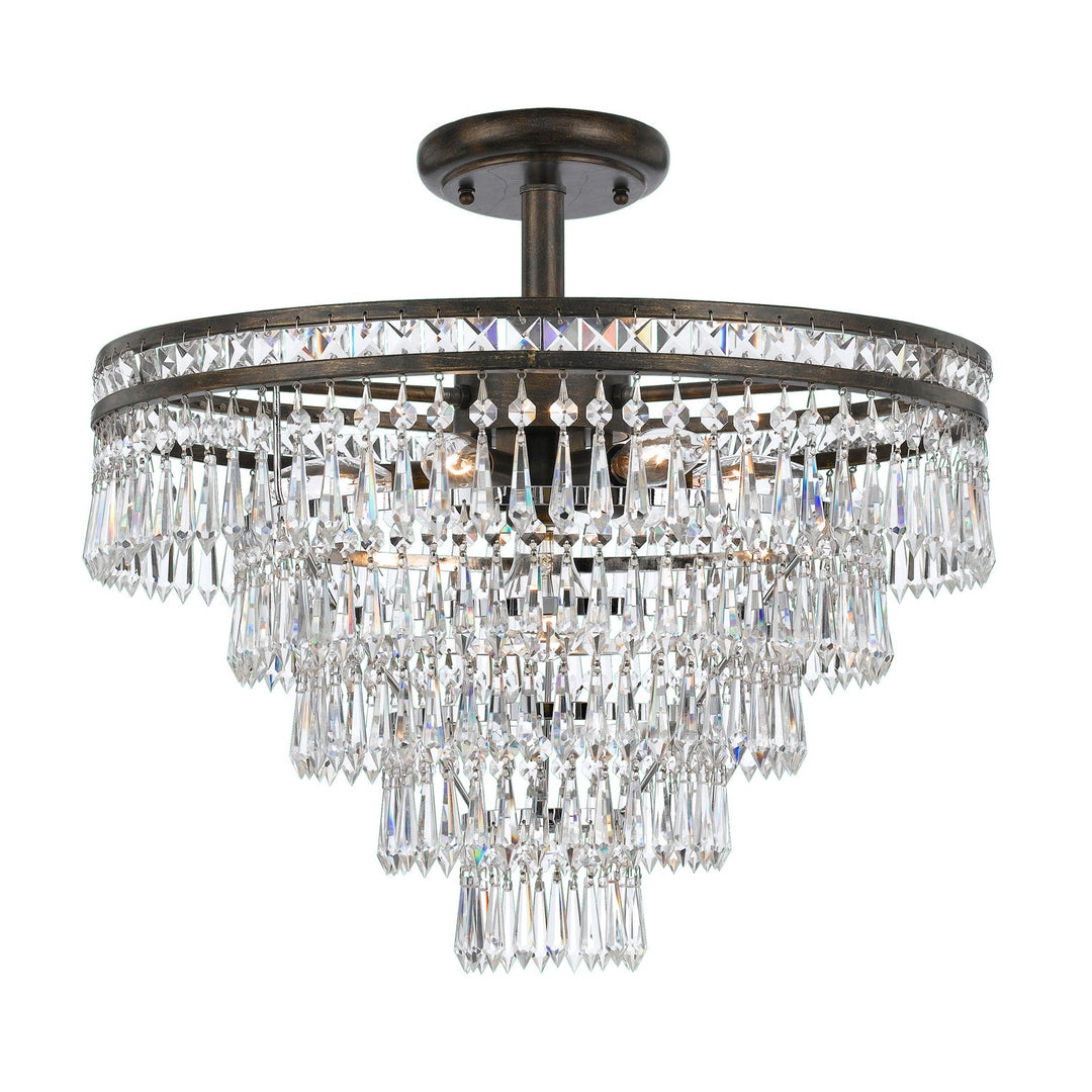 Mercer 7 Light Hand Cut Crystal English Bronze Semi Flush Mount Crystorama