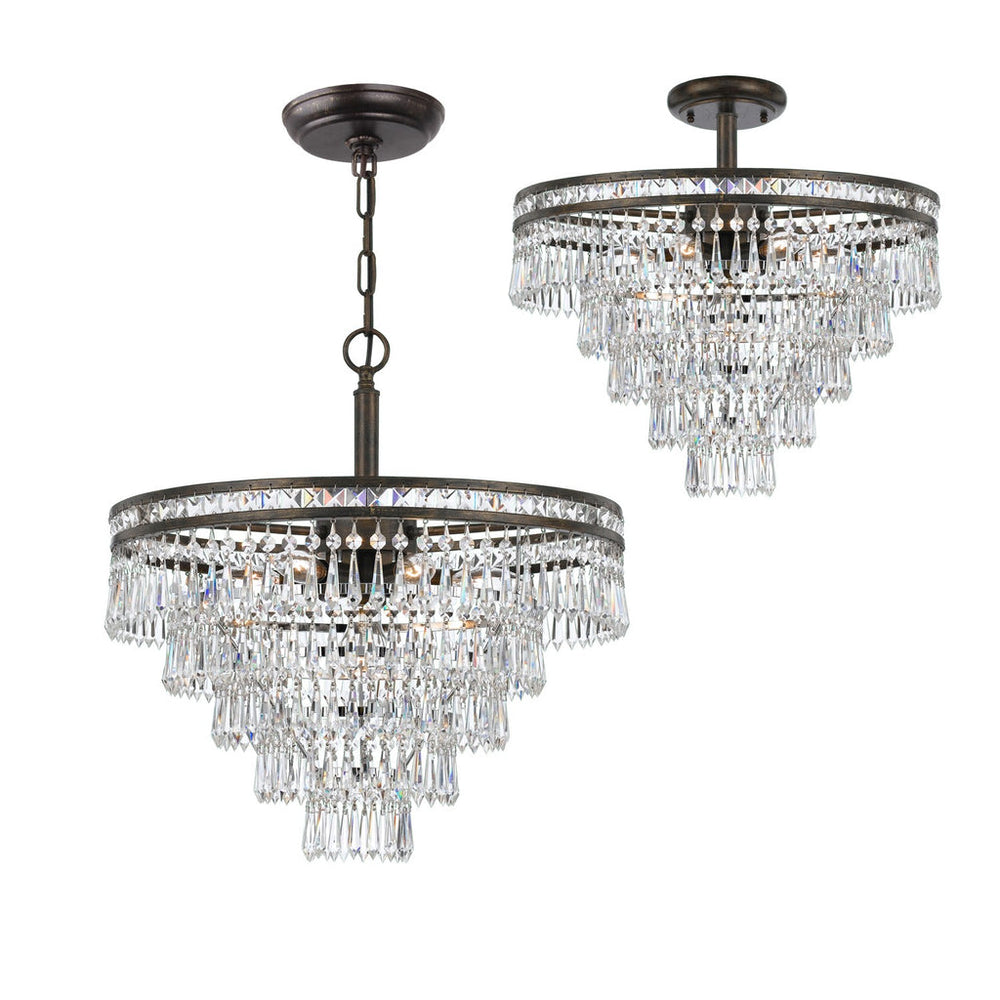 Mercer 7 Light Hand Cut Crystal English Bronze Semi Flush Mount Crystorama