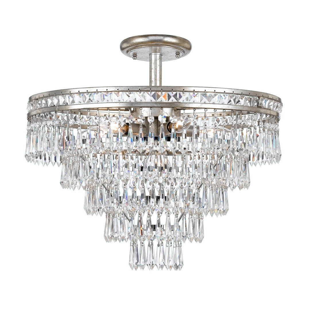 Mercer 7 Light Hand Cut Crystal Olde Silver Semi Flush Mount Crystorama