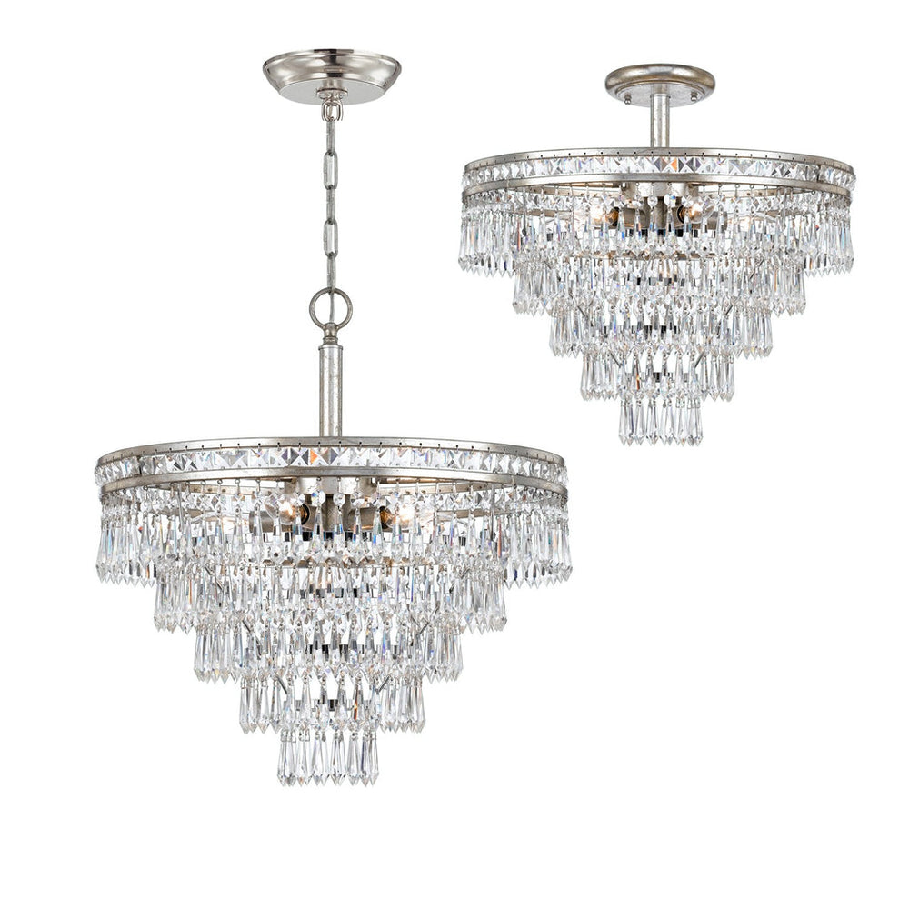 Mercer 7 Light Hand Cut Crystal Olde Silver Semi Flush Mount Crystorama