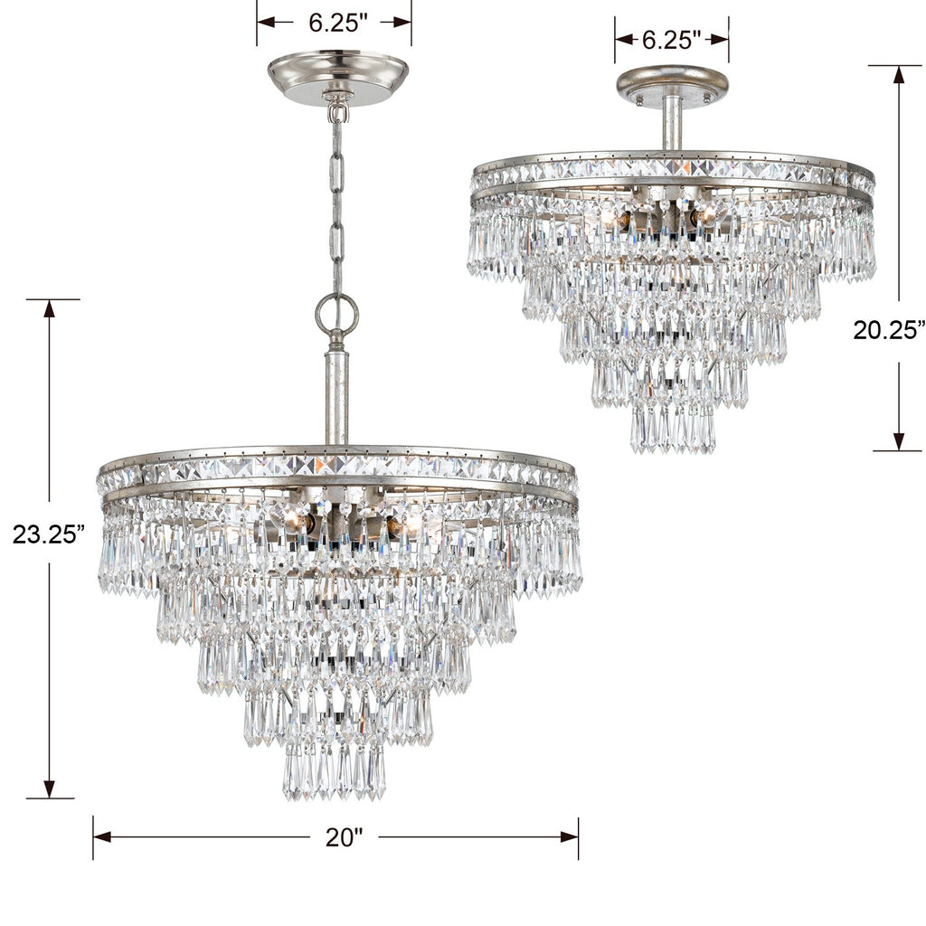 Crystorama Crystorama Mercer 7 Light Hand Cut Crystal Olde Silver Convertible Chandelier
