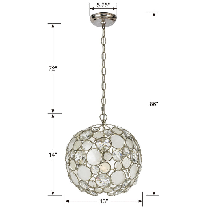 Palla 1 Light Antique Silver Sphere Pendant Crystorama