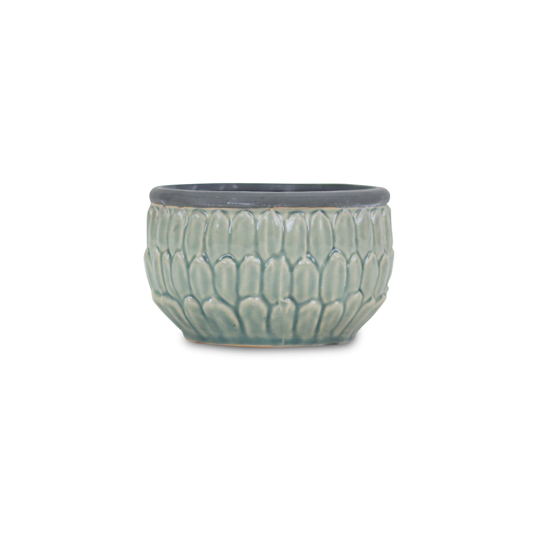 Arcello Round Blue Leaf Patterned Ceramic Pot - Large CHEUNGS