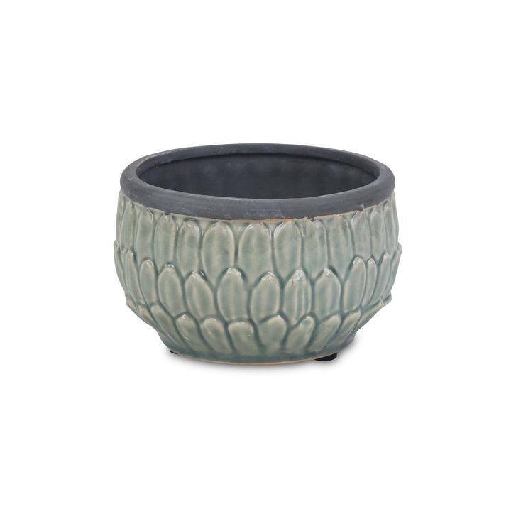 Arcello Round Blue Leaf Patterned Ceramic Pot - Large CHEUNGS