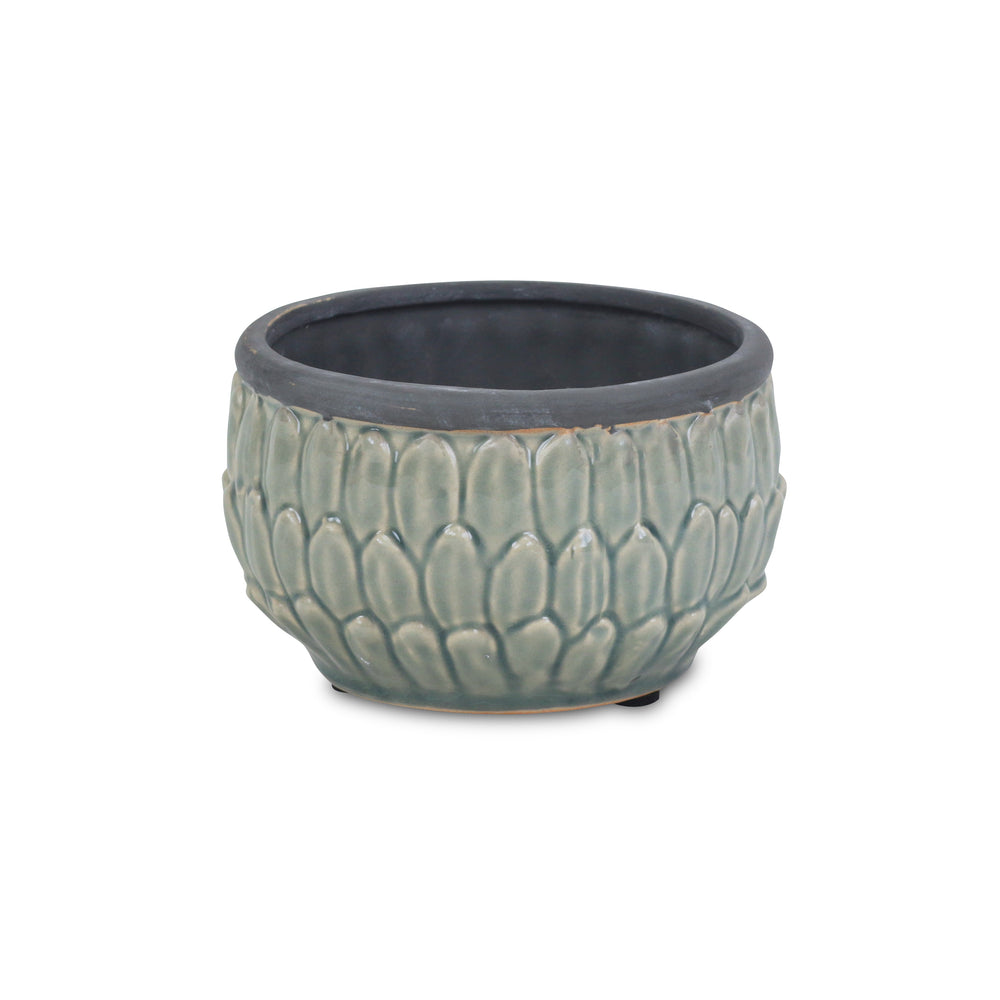 Arcello Round Blue Leaf Patterned Ceramic Pot - Small CHEUNGS