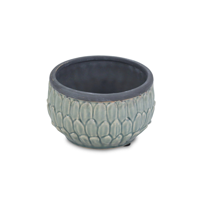 Arcello Round Blue Leaf Patterned Ceramic Pot - Large CHEUNGS