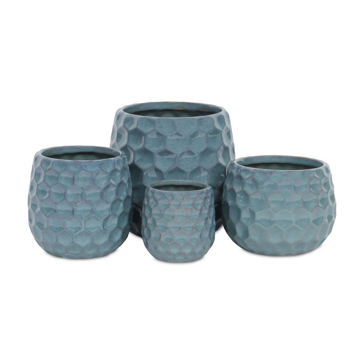 Farrier Hexagon Pattern Blue Ceramic Pot - Medium CHEUNGS