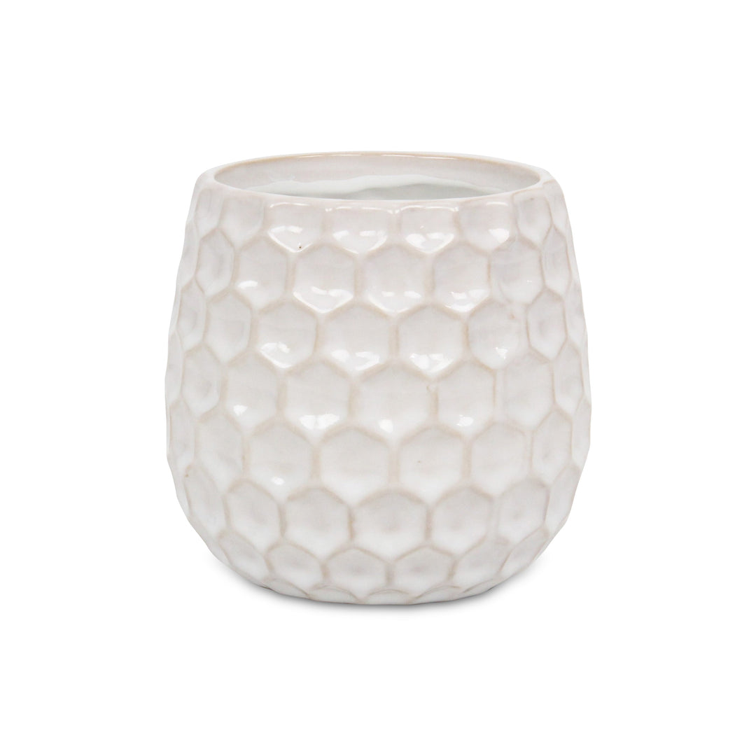 Farrier Hexagon Pattern White Ceramic Pot - Large CHEUNGS