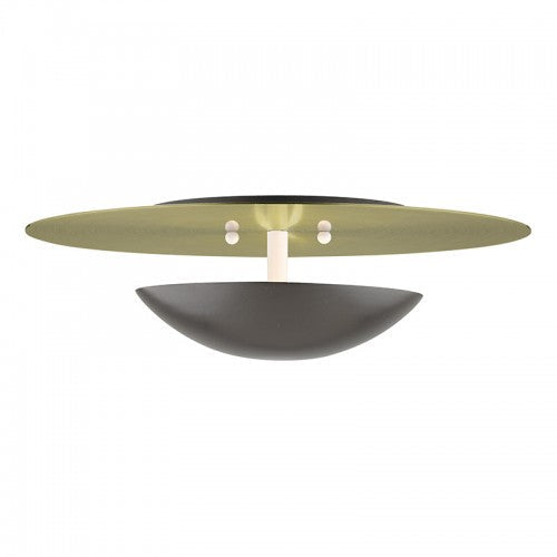 2 Light English Bronze Large Semi-Flush/ Wall Sconce with Antique Brass Reflector Backplate Livex