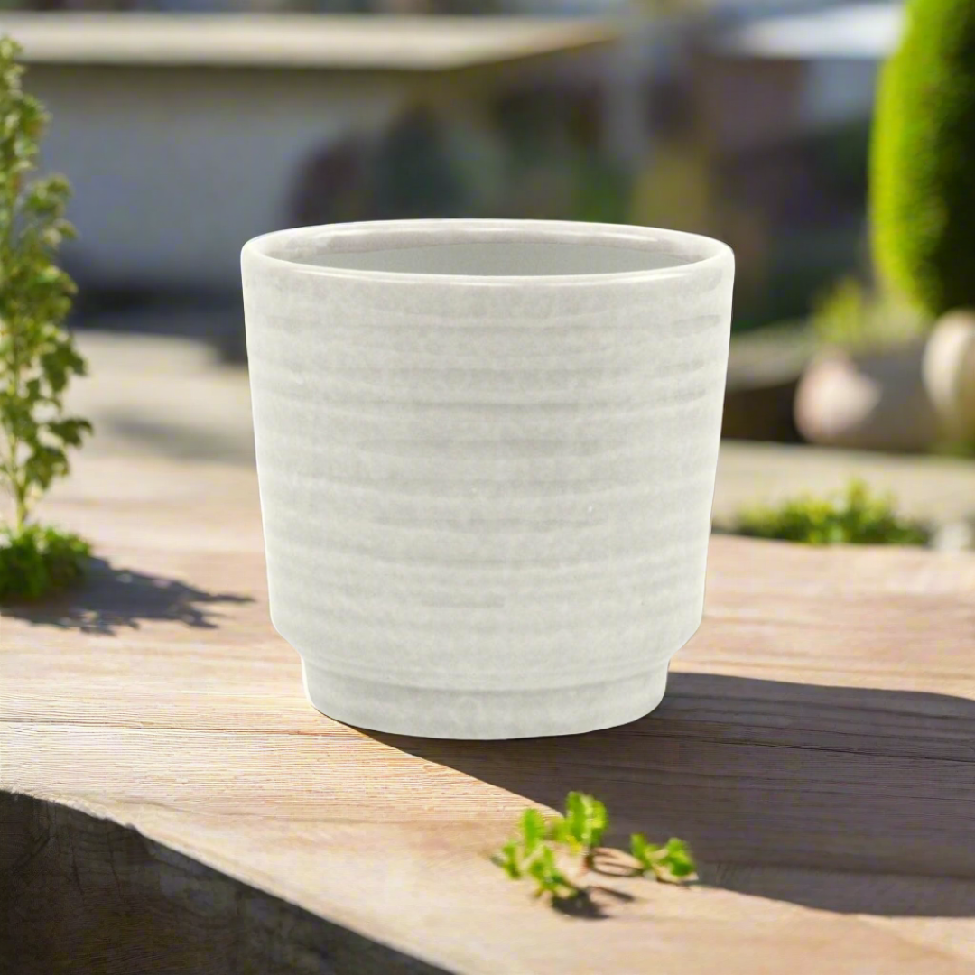 Celadi White Rippled Ceramic Pot - Large CHEUNGS