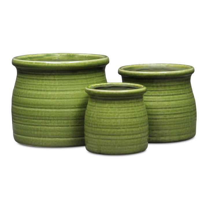 Kifon Curved Ceramic Ceramic Pot - Large - Olive Green CHEUNGS