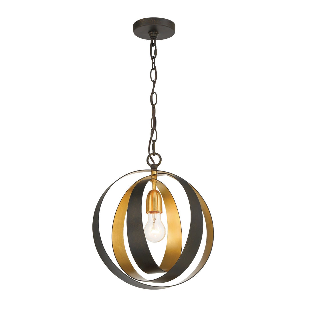 Luna 1 Light English Bronze + Antique Gold Sphere Mini Pendant Crystorama