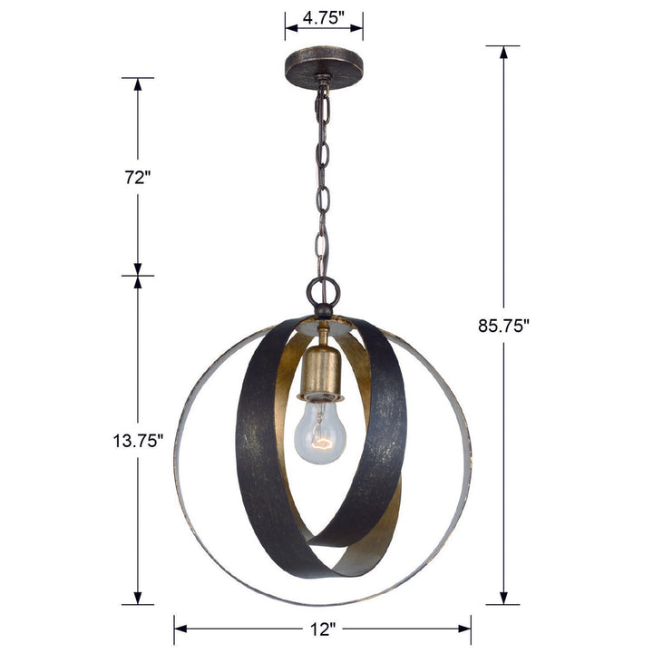 Luna 1 Light English Bronze + Antique Gold Sphere Mini Pendant Crystorama