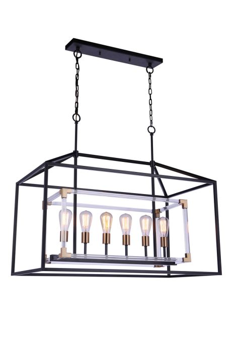 ##Antique Hardware## Aaron 6 Light Island in Flat Black/Satin Brass