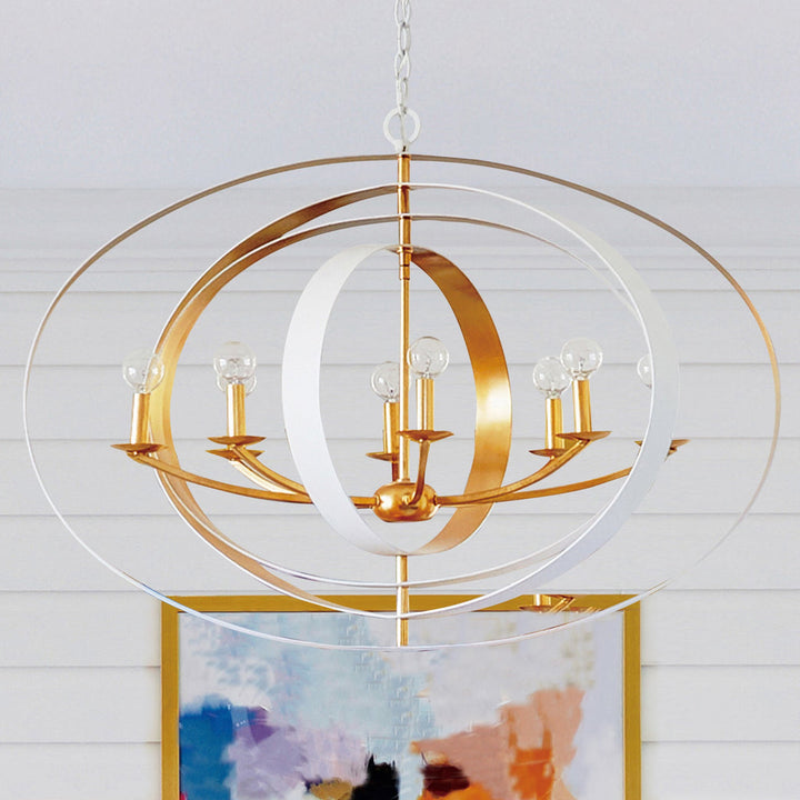 Crystorama Crystorama Luna 8 Light Matte White + Antique Gold Chandelier