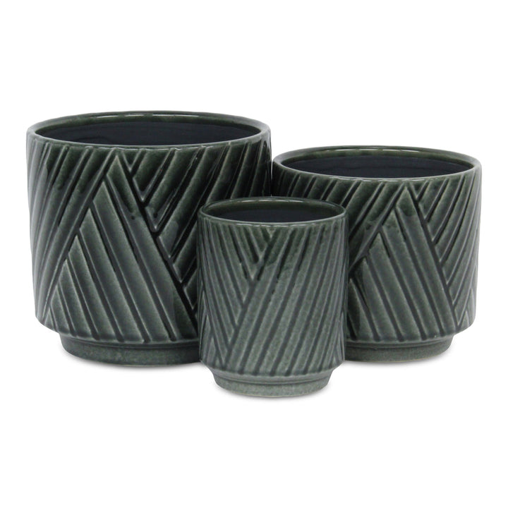 Parlora Crossed Diagonal Pattern Straight Side Ceramic Pot - Medium - Dark Gray CHEUNGS