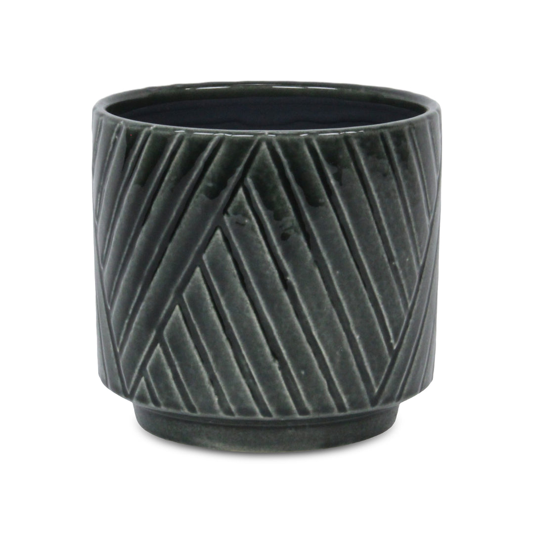 Parlora Crossed Diagonal Pattern Straight Side Ceramic Pot - Large - Dark Gray CHEUNGS