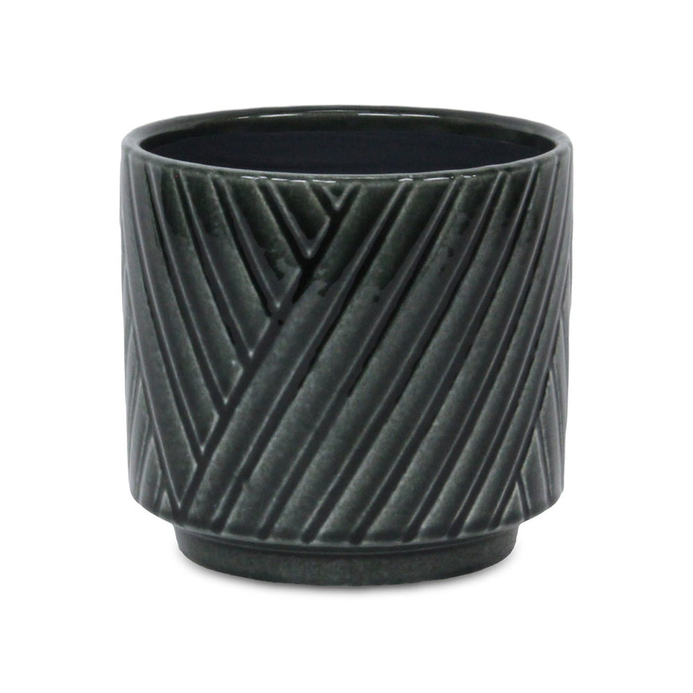 Parlora Crossed Diagonal Pattern Straight Side Ceramic Pot - Large - Dark Gray CHEUNGS