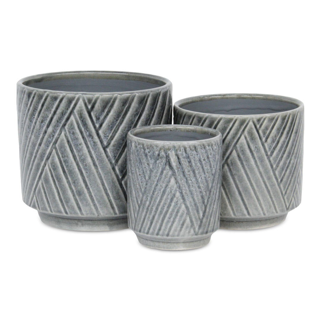 Parlora Crossed Diagonal Pattern Straight Side Ceramic Pot - Large - Gray CHEUNGS