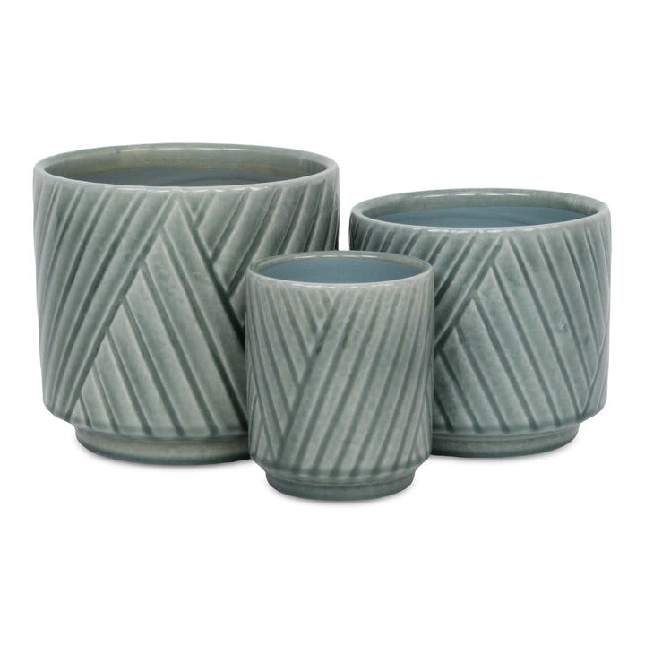 Parlora Crossed Diagonal Pattern Straight Side Ceramic Pot - Large - Green CHEUNGS