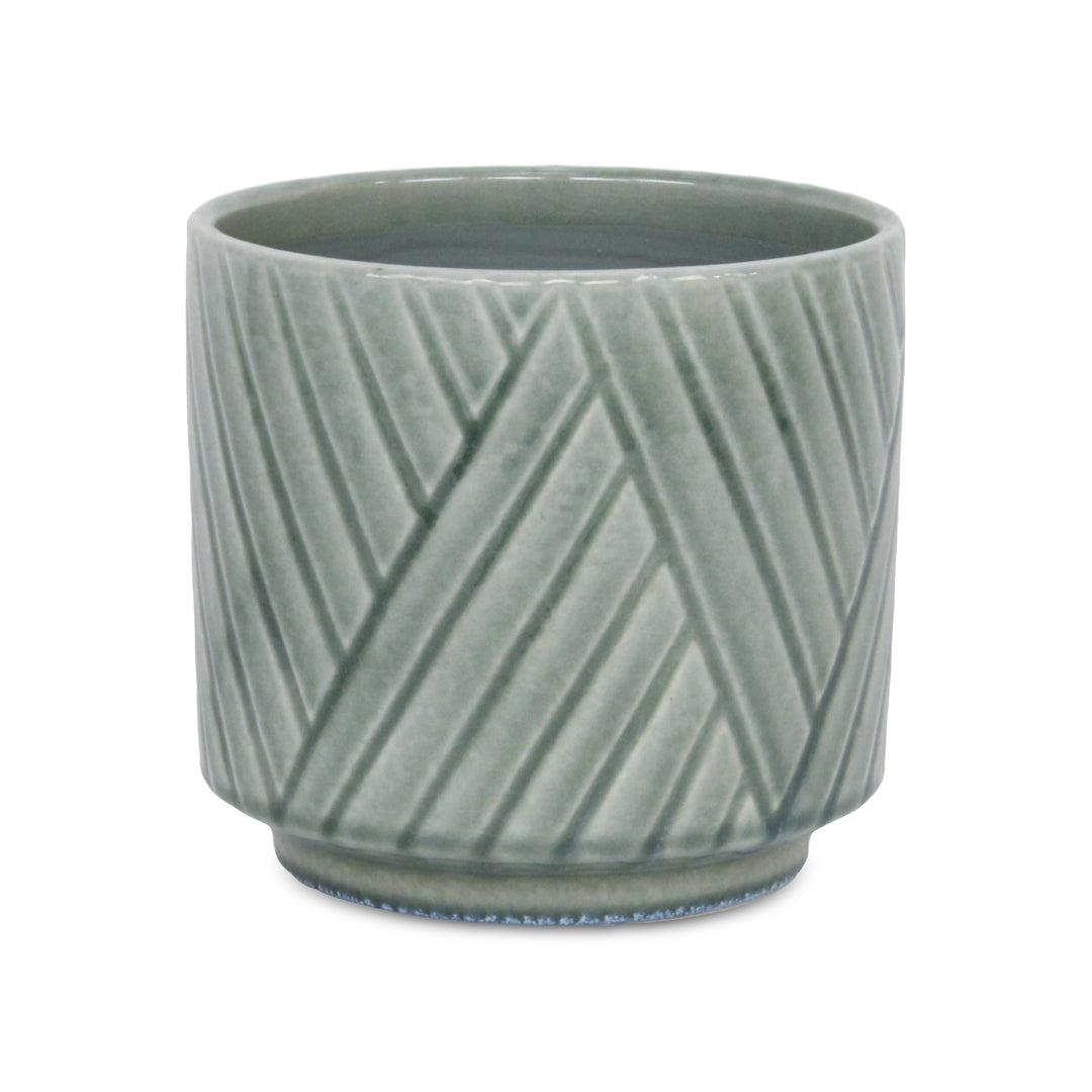 Parlora Crossed Diagonal Pattern Straight Side Ceramic Pot - Large - Green CHEUNGS