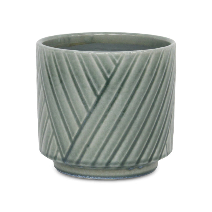 Parlora Crossed Diagonal Pattern Straight Side Ceramic Pot - Large - Green CHEUNGS