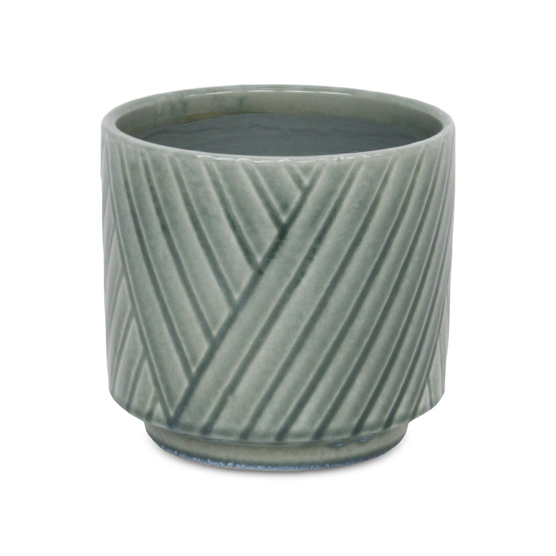 Parlora Crossed Diagonal Pattern Straight Side Ceramic Pot - Large - Green CHEUNGS