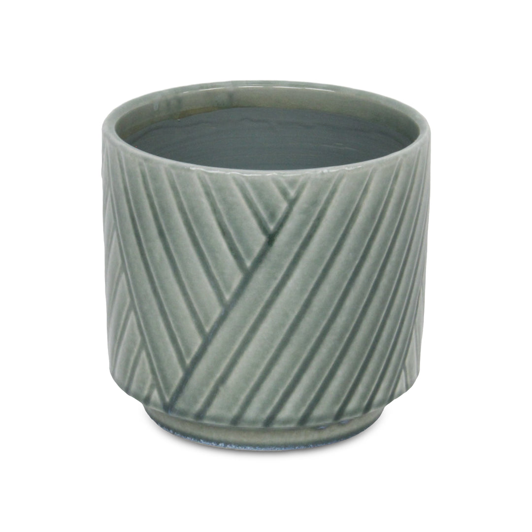 Parlora Crossed Diagonal Pattern Straight Side Ceramic Pot - Large - Green CHEUNGS