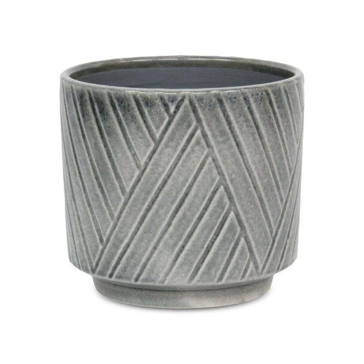 Parlora Crossed Diagonal Pattern Straight Side Ceramic Pot - Large - Gray CHEUNGS