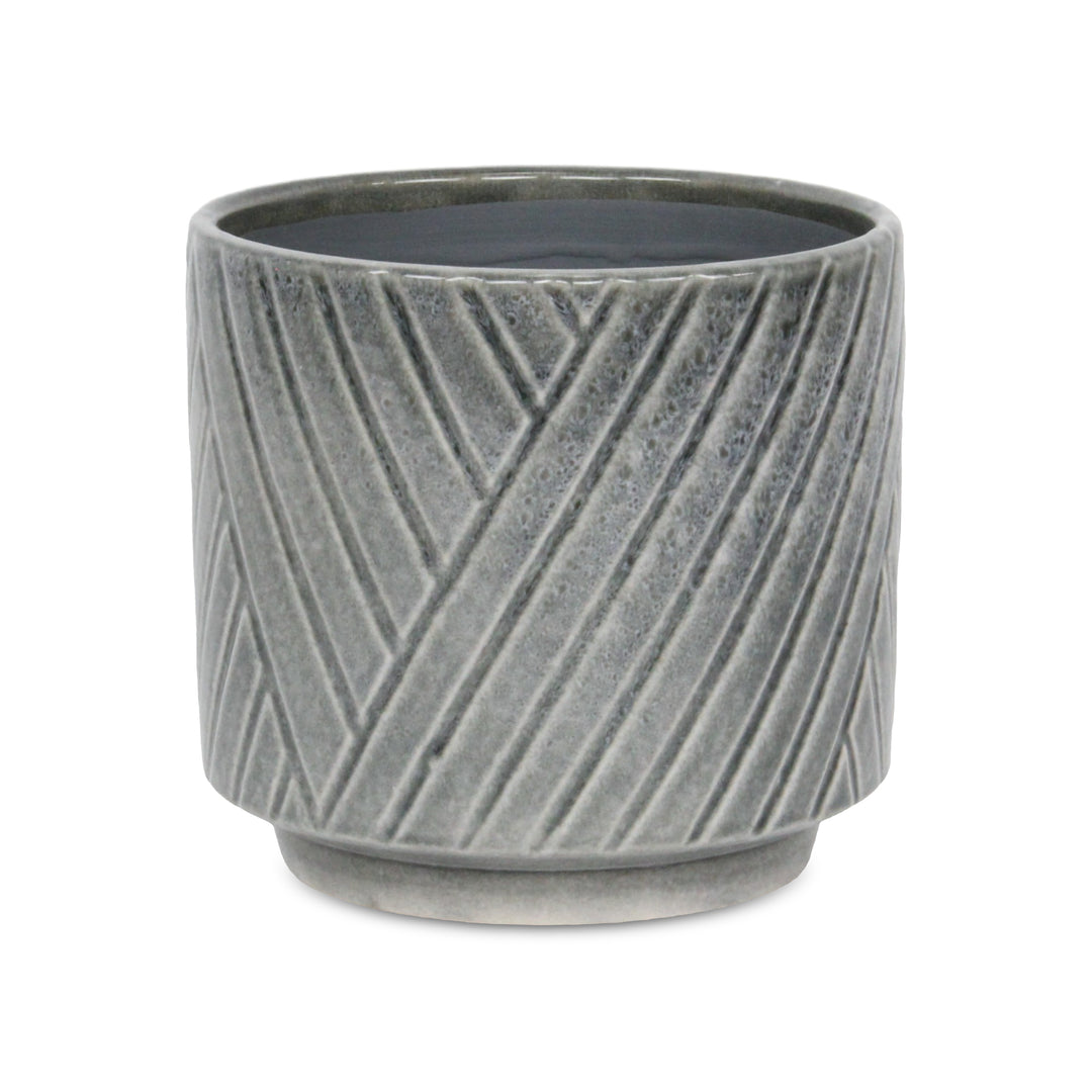 Parlora Crossed Diagonal Pattern Straight Side Ceramic Pot - Large - Gray CHEUNGS