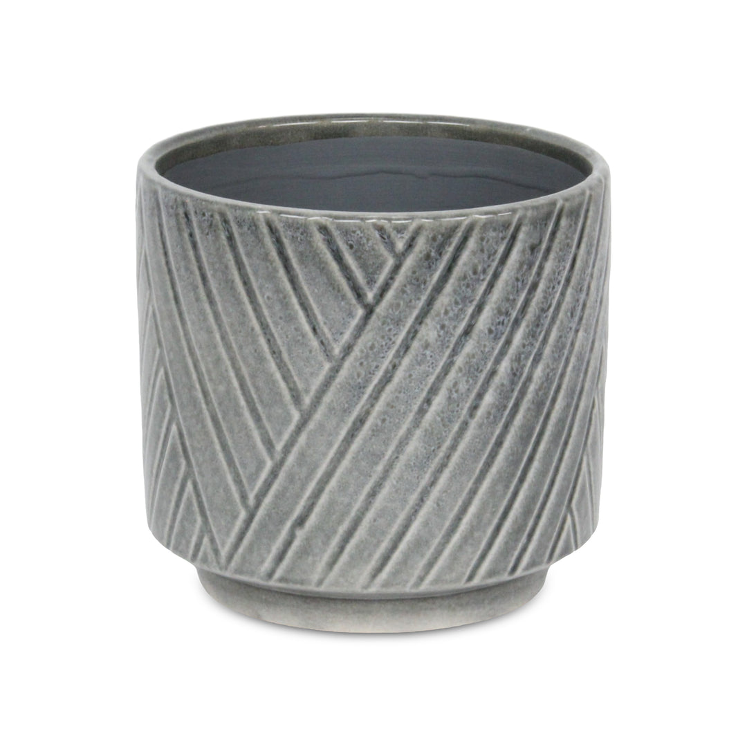 Parlora Crossed Diagonal Pattern Straight Side Ceramic Pot - Large - Gray CHEUNGS