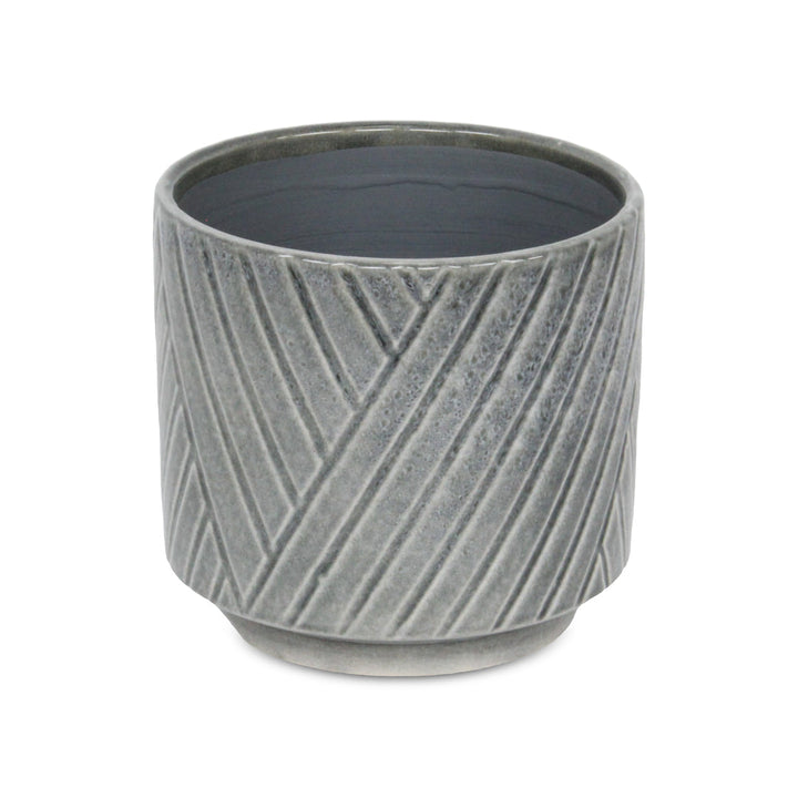 Parlora Crossed Diagonal Pattern Straight Side Ceramic Pot - Large - Gray CHEUNGS