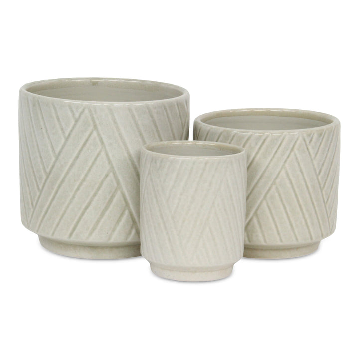 Parlora Crossed Diagonal Pattern Straight Side Ceramic Pot - Large - White CHEUNGS