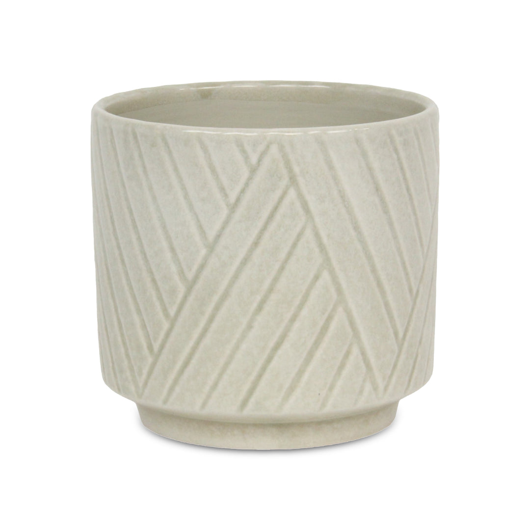 Parlora Crossed Diagonal Pattern Straight Side Ceramic Pot - Large - White CHEUNGS