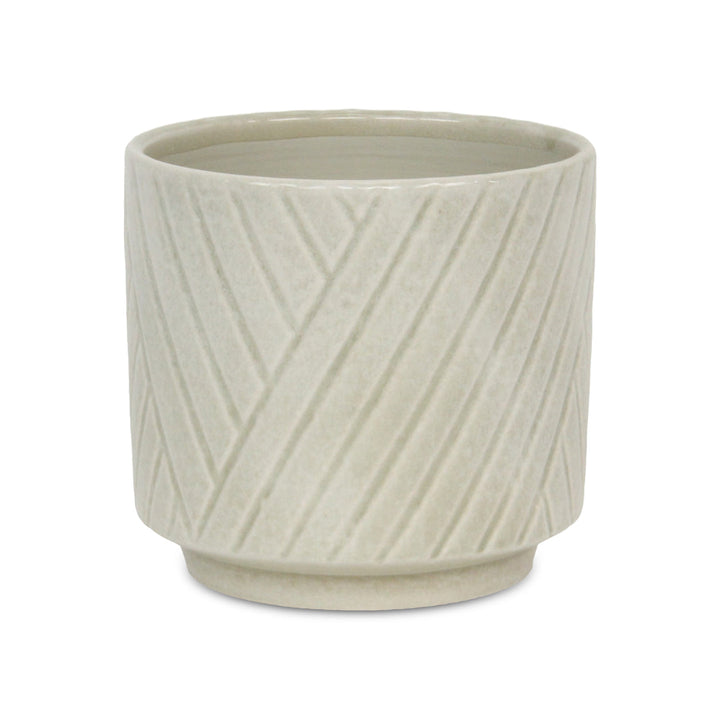 Parlora Crossed Diagonal Pattern Straight Side Ceramic Pot - Large - White CHEUNGS