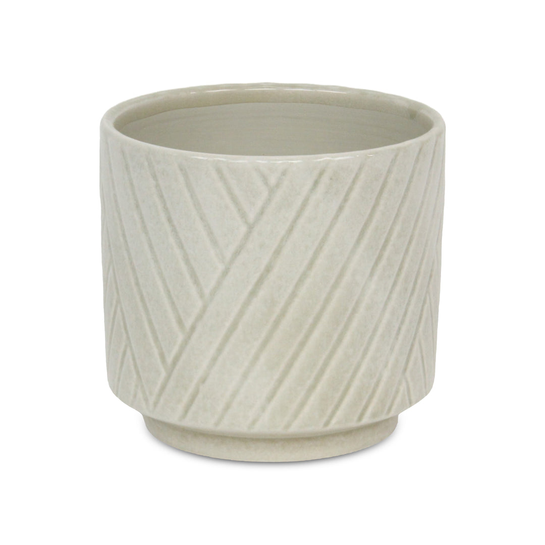 Parlora Crossed Diagonal Pattern Straight Side Ceramic Pot - Large - White CHEUNGS