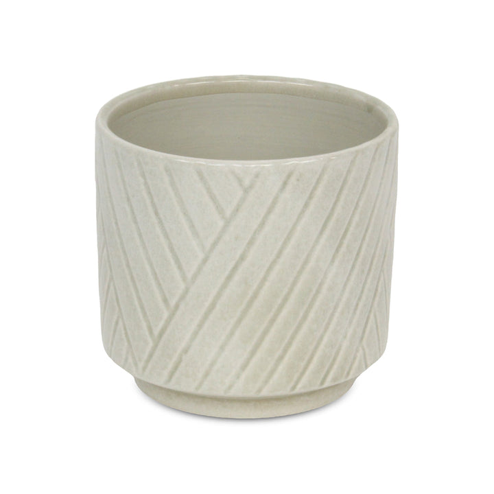 Parlora Crossed Diagonal Pattern Straight Side Ceramic Pot - Large - White CHEUNGS