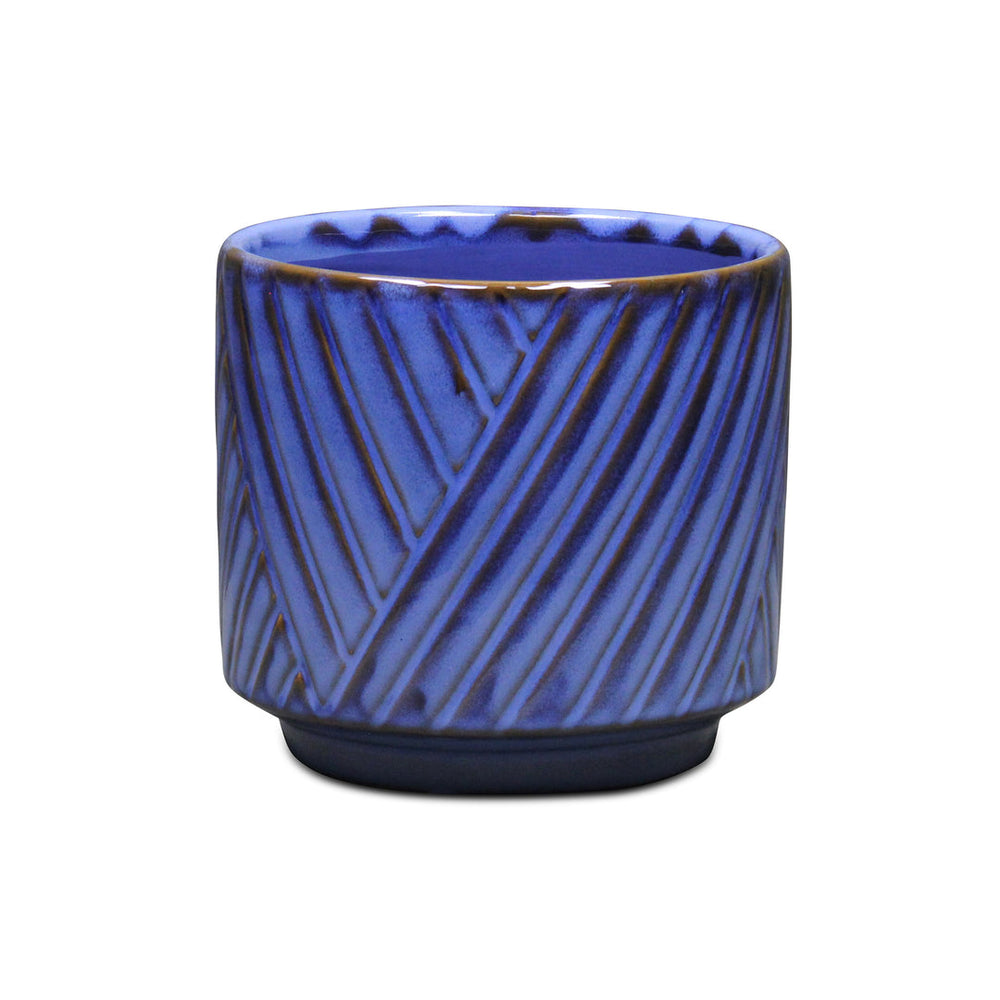 Parlora Crossed Diagonal Pattern Straight Side Ceramic Pot - Medium - Blue CHEUNGS