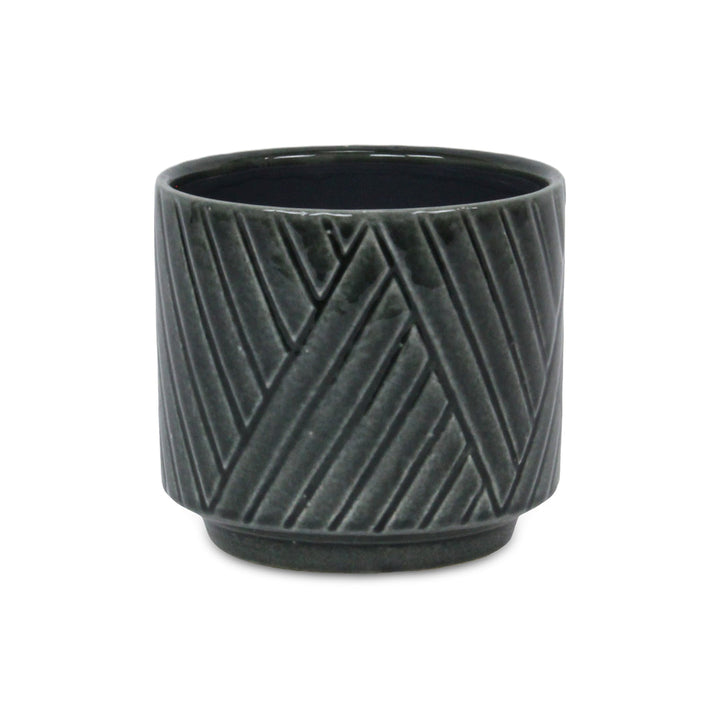 Parlora Crossed Diagonal Pattern Straight Side Ceramic Pot - Medium - Dark Gray CHEUNGS