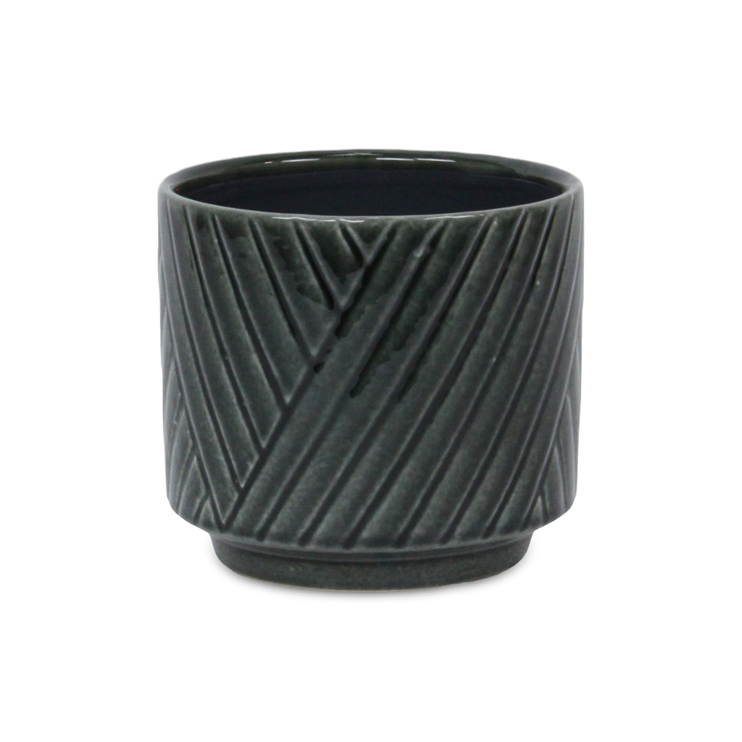 Parlora Crossed Diagonal Pattern Straight Side Ceramic Pot - Medium - Dark Gray CHEUNGS