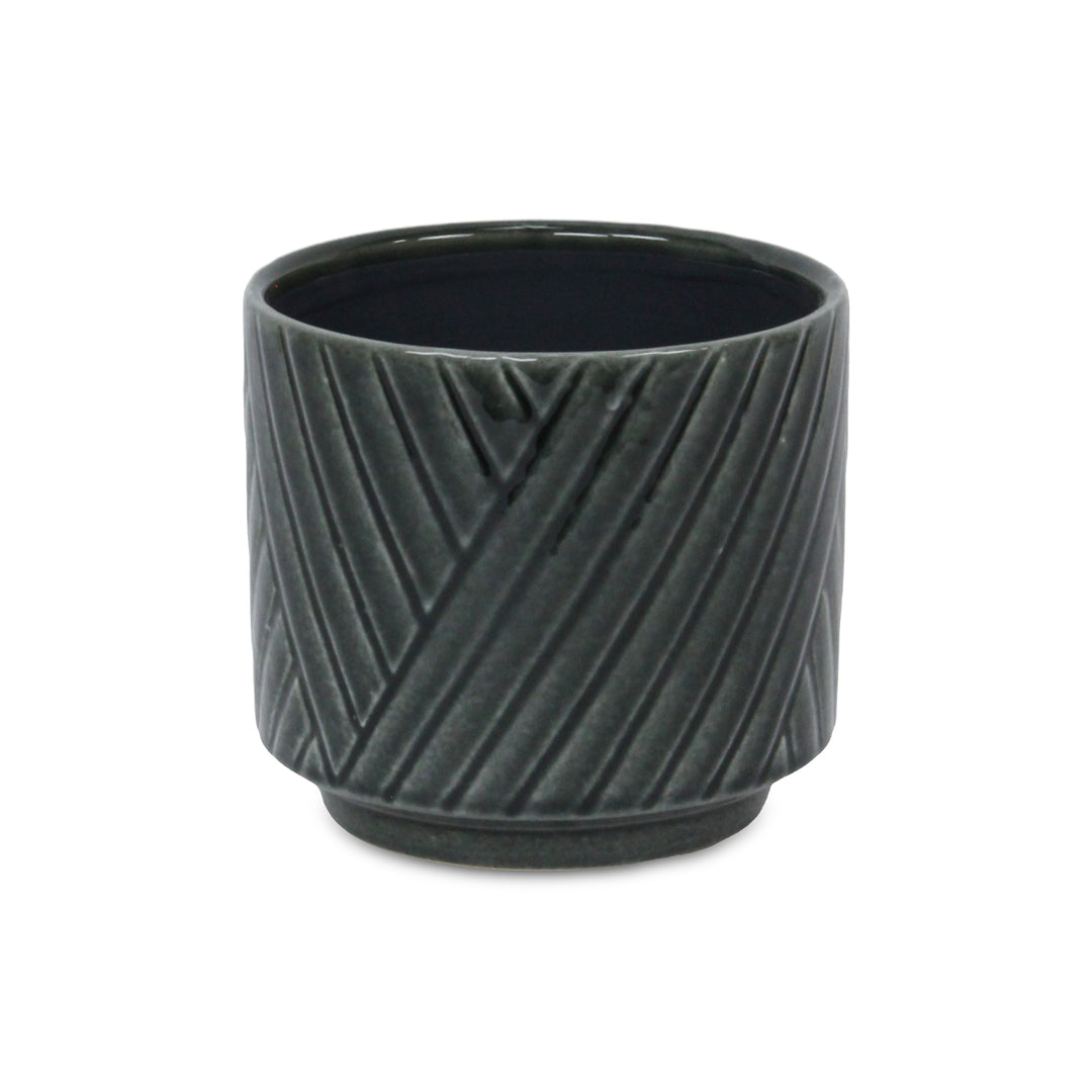 Parlora Crossed Diagonal Pattern Straight Side Ceramic Pot - Medium - Dark Gray CHEUNGS