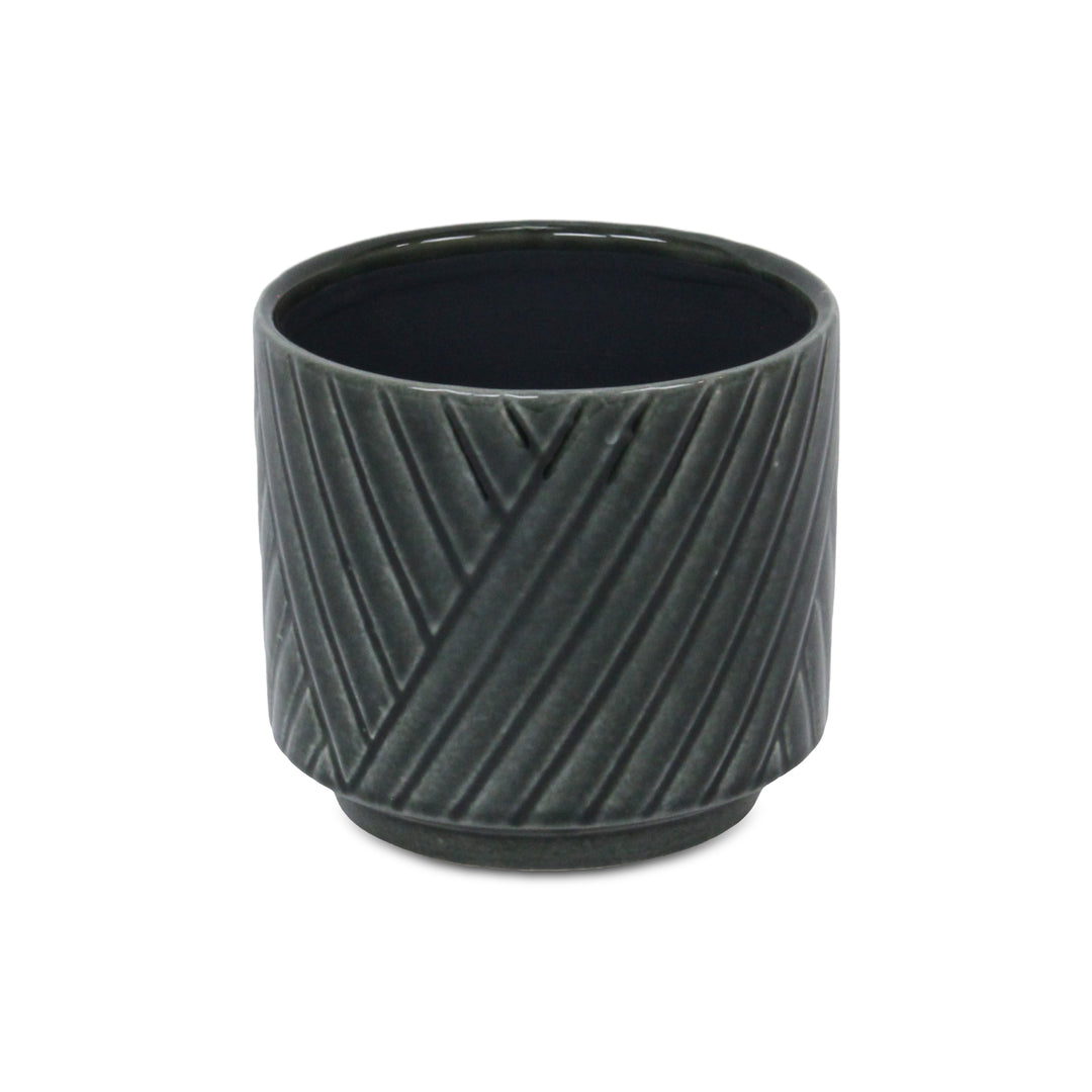 Parlora Crossed Diagonal Pattern Straight Side Ceramic Pot - Medium - Dark Gray CHEUNGS