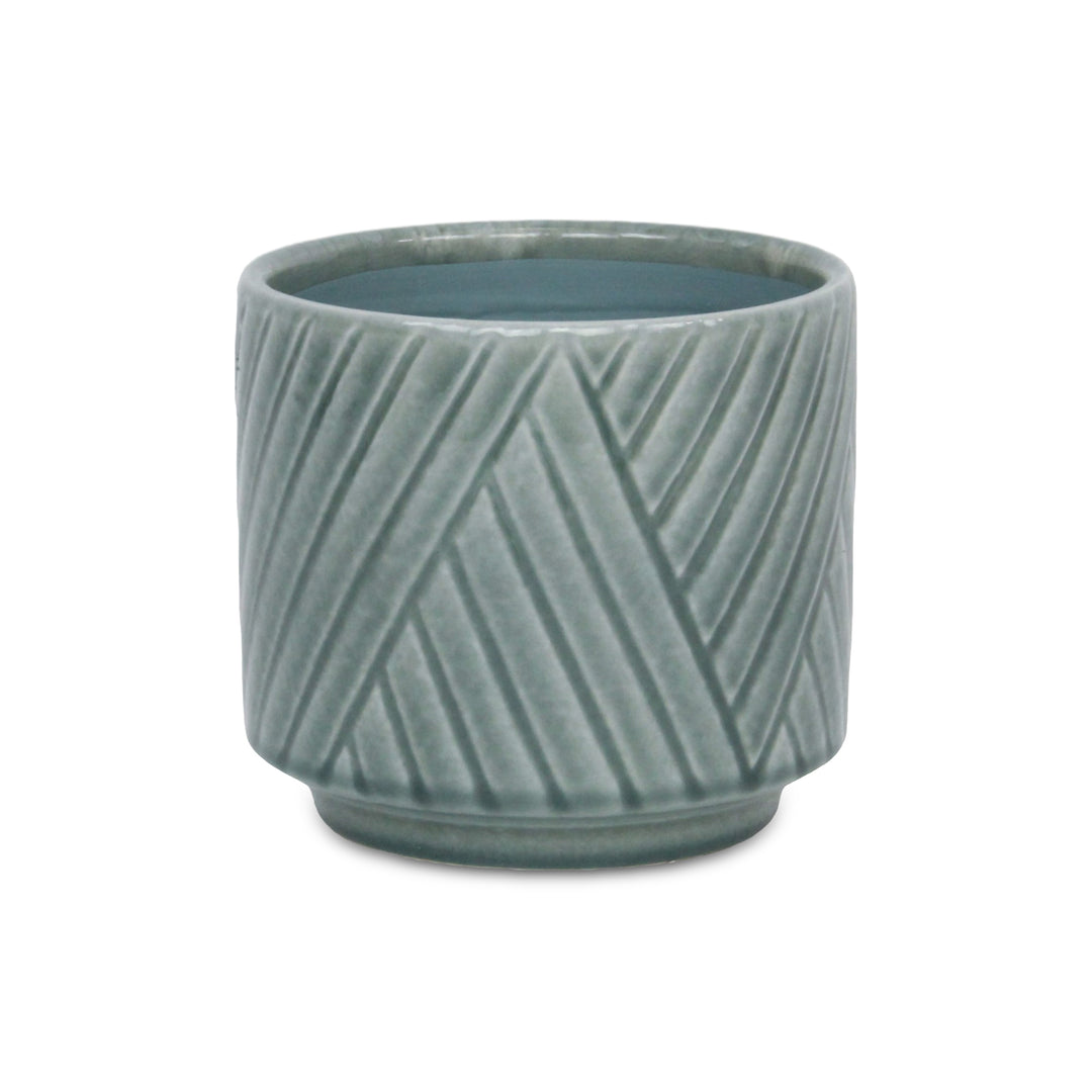 Parlora Crossed Diagonal Pattern Straight Side Ceramic Pot - Medium - Green CHEUNGS