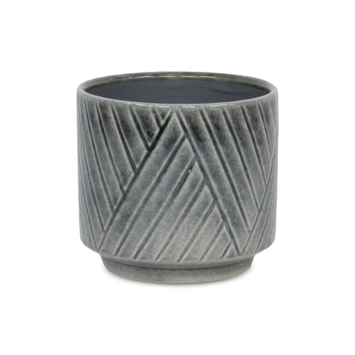 Parlora Crossed Diagonal Pattern Straight Side Ceramic Pot - Medium - Gray CHEUNGS