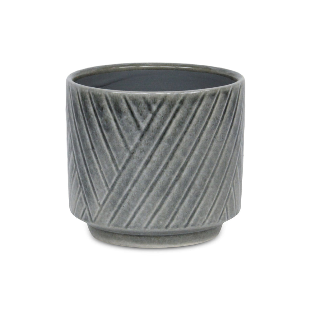 Parlora Crossed Diagonal Pattern Straight Side Ceramic Pot - Medium - Gray CHEUNGS