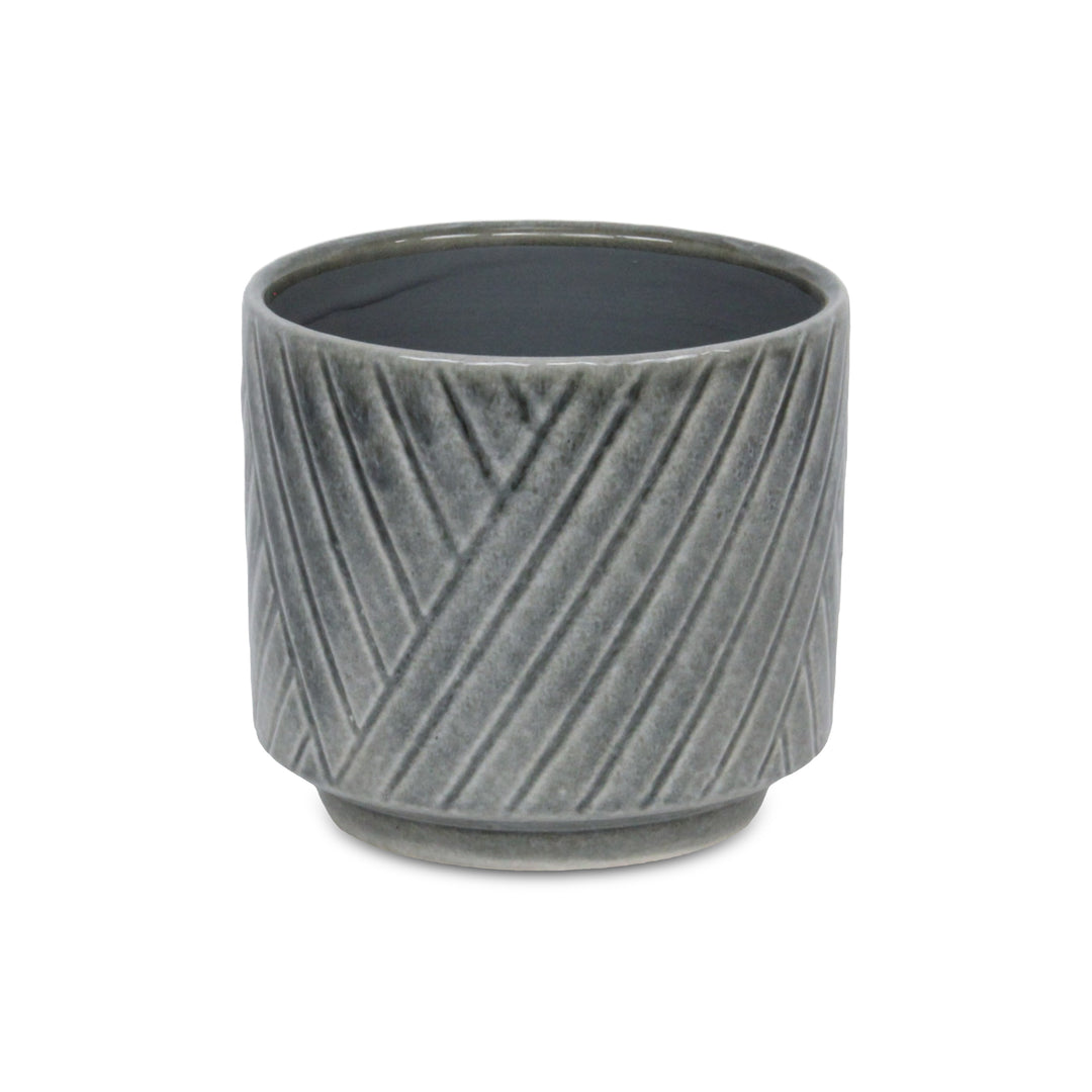 Parlora Crossed Diagonal Pattern Straight Side Ceramic Pot - Medium - Gray CHEUNGS