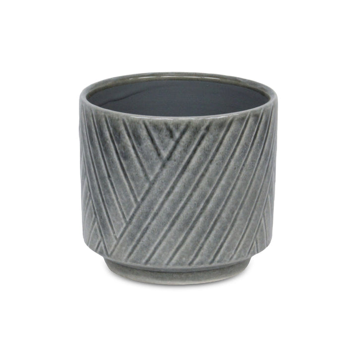 Parlora Crossed Diagonal Pattern Straight Side Ceramic Pot - Medium - Gray CHEUNGS