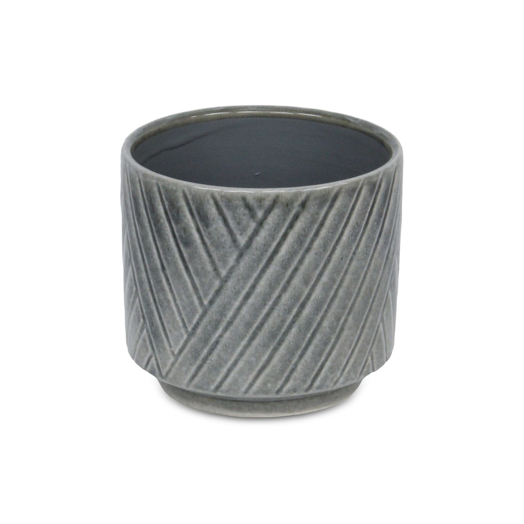 Parlora Crossed Diagonal Pattern Straight Side Ceramic Pot - Medium - Gray CHEUNGS